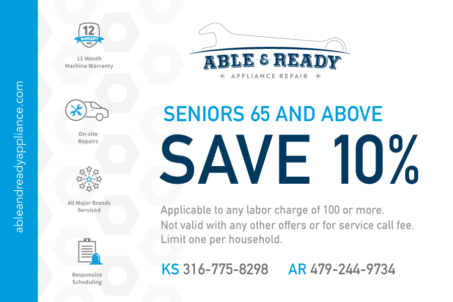 Seniors 65 and above save 10% on appliance repair services